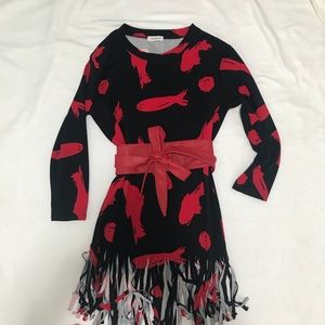 art print fringe dress